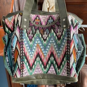 Huipil and Green Leather Bag